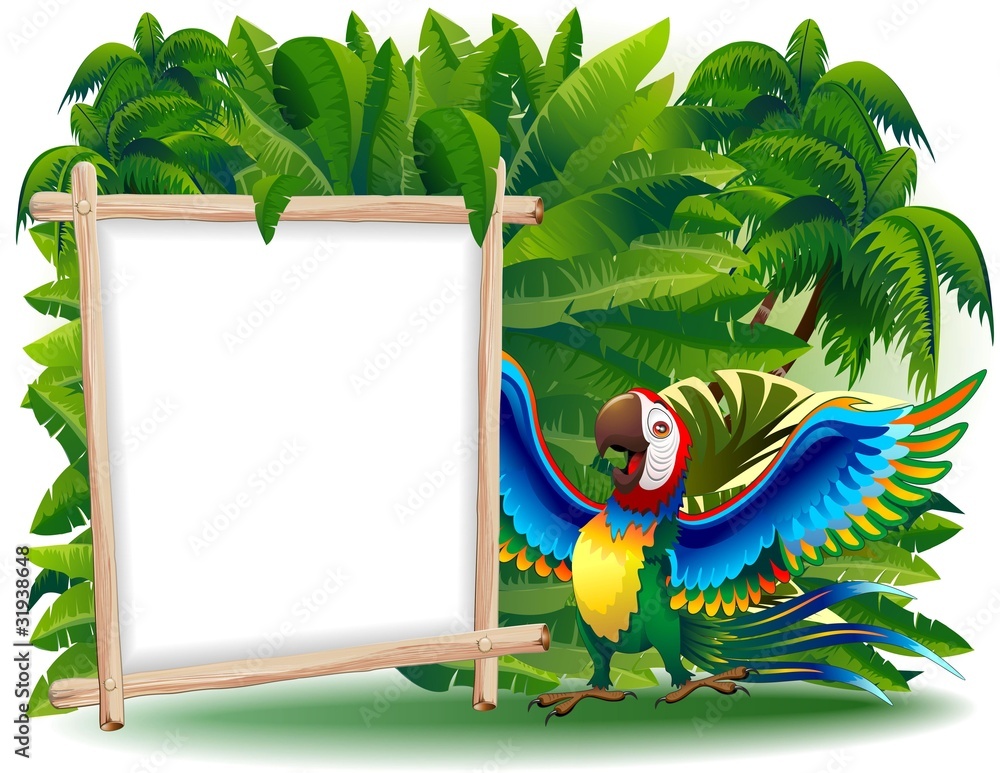 Fototapeta premium Pappagallo Ara Cartoon Pannello-Funny Macaw Parrot Background
