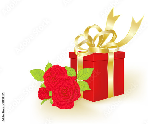 gift and bouquet of roses