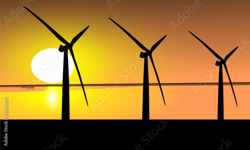 Windräder bei Sonnenuntergang