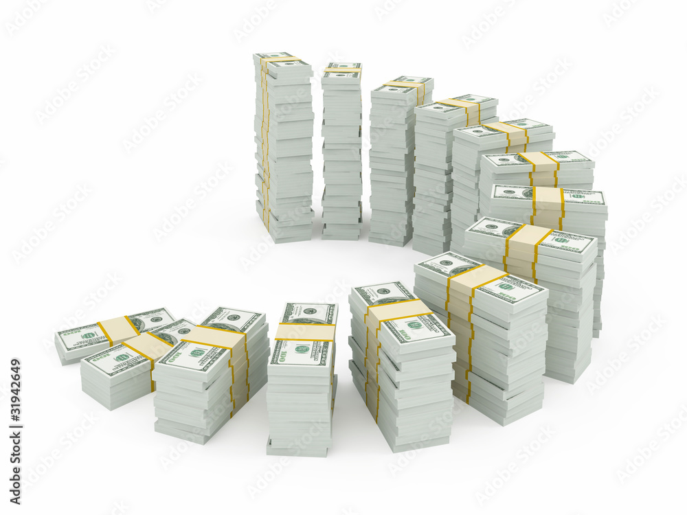 Dollar currency stacks isolated on white Dollar currency stacks isolated on white