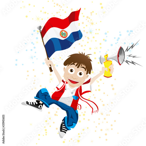 Paraguay Sport Fan with Flag and Horn