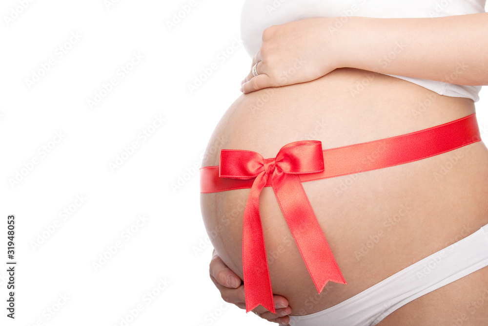 custom made wallpaper toronto digitalBeautiful young pregnant woman with ribbon. Isolated