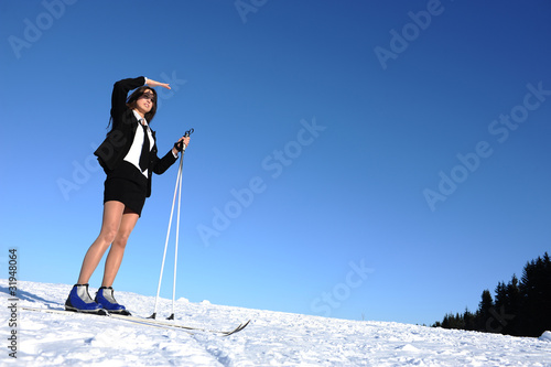 businesswoman going to ski
