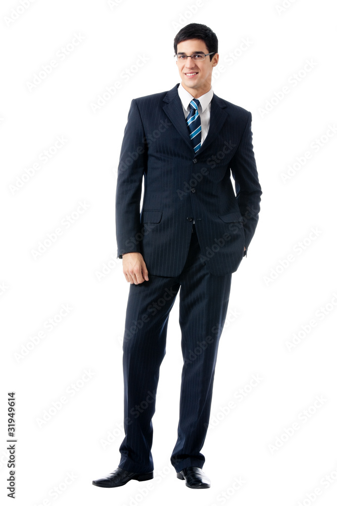 Full body portrait of happy smiling business man, isolated Full body portrait of happy smiling business man, isolated