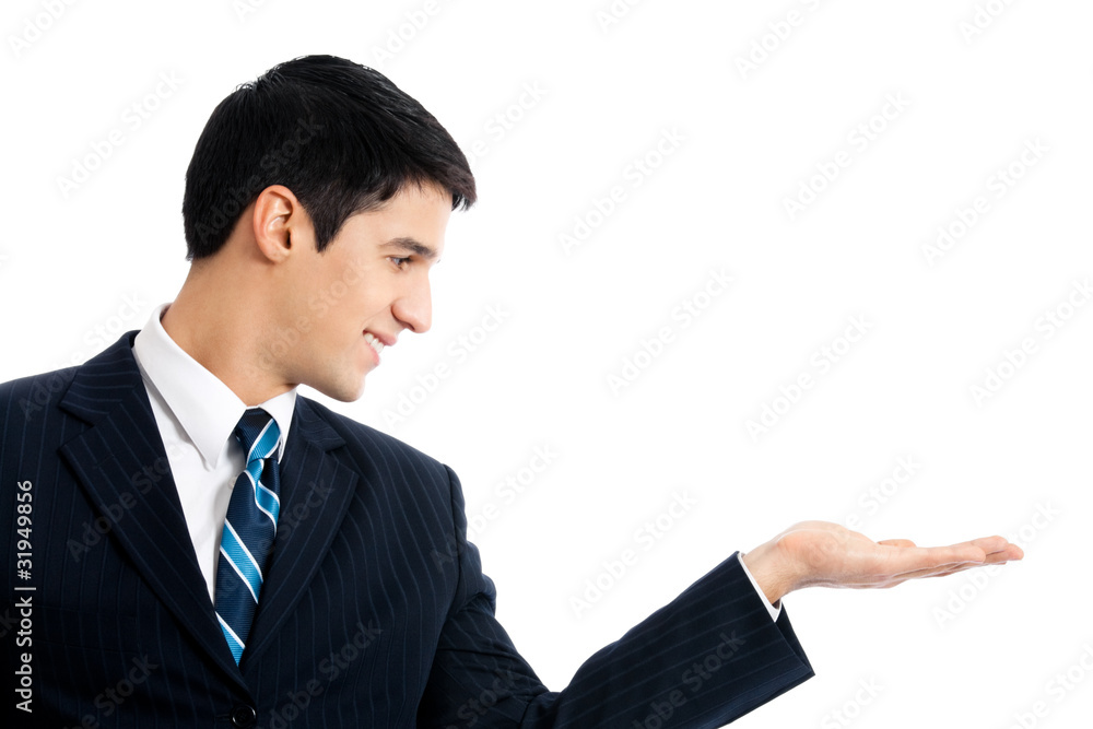Photo of showing business man, isolated on white Photo of showing business man, isolated on white