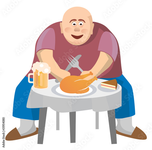 Fat man at a crowded table