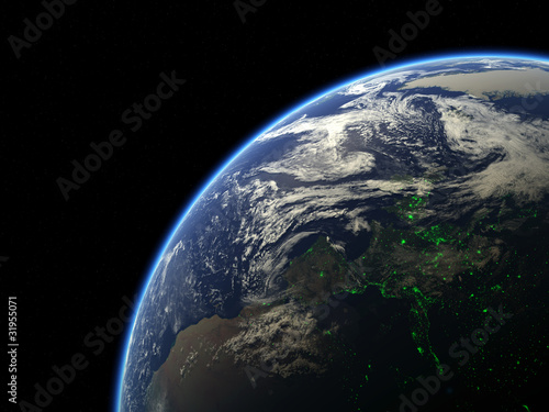Fototapeta Naklejka Na Ścianę i Meble -  Planet Earth green energy citylights eco