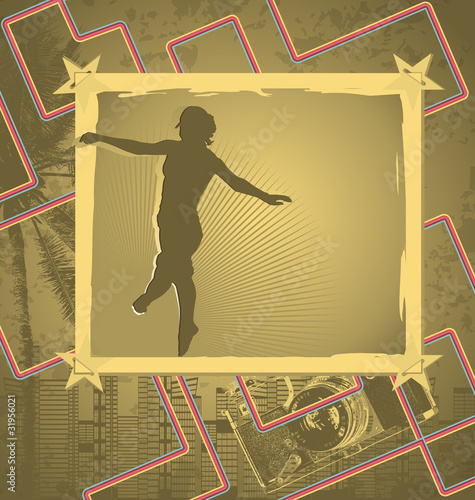 Vintage background design with female silhouette. Vector illustr