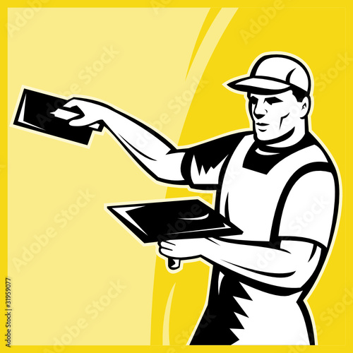 plasterer worker with trowel working
