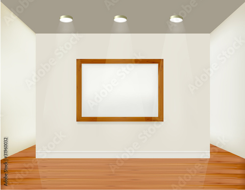 Empty frame on wall with spot lights. Vector