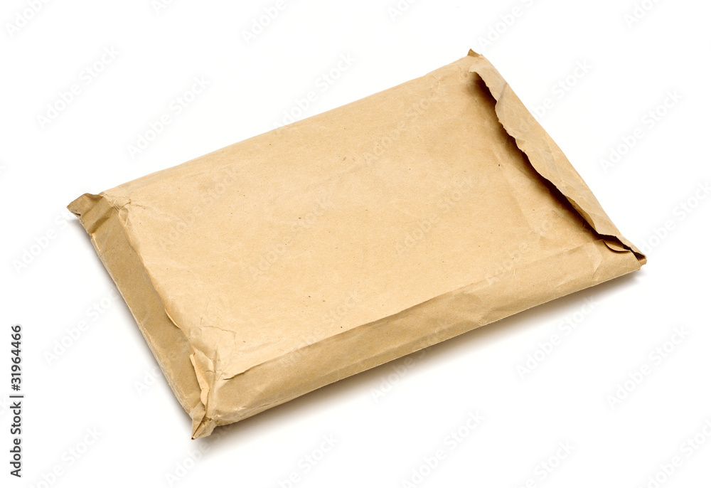 Close Old brown document envelope isolated on white background Close Old brown document envelope isolated on white background