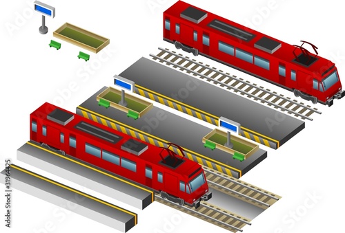 Stazione con treno rosso