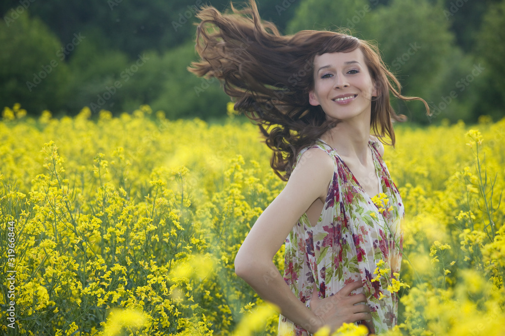 woman running in yellow field woman running in yellow field
