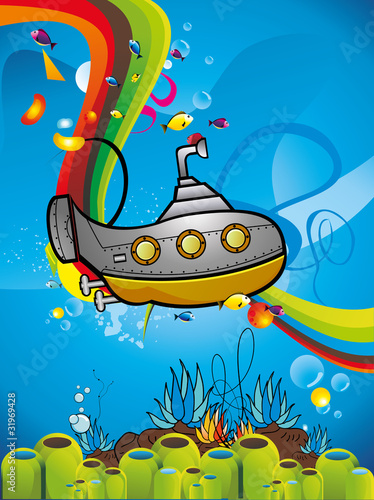 submarino bajo el agua en vector