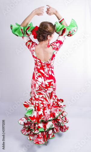 Mujer española vestida de traje de faralaes photo