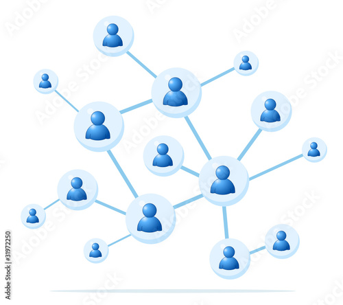 social network in blue  people linked