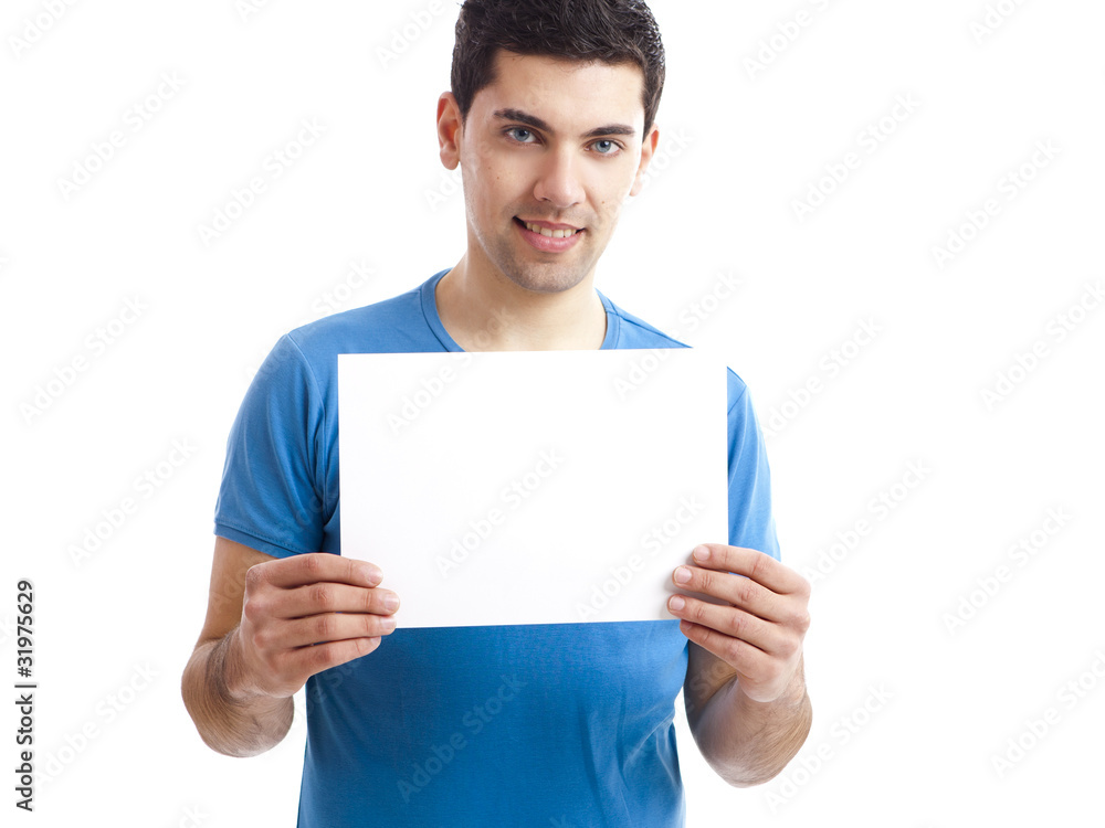 Holding a blank billboard Holding a blank billboard
