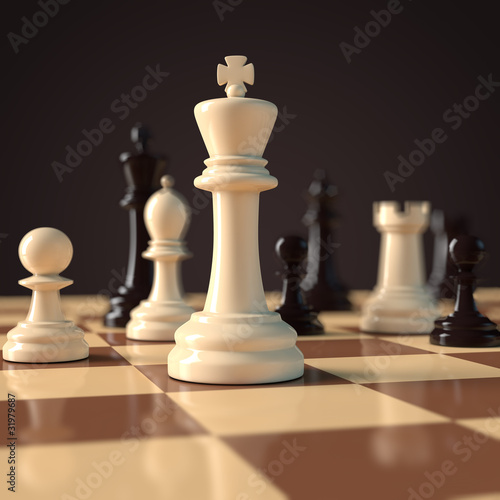 Schachbrett mit Schachfiguren - Spielsituation