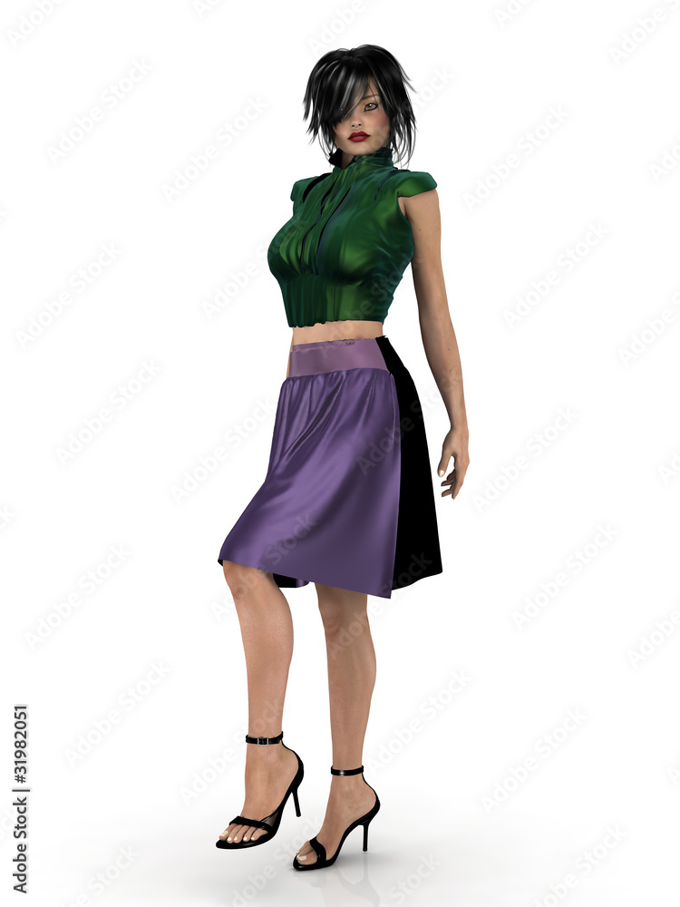 Dunklhaarige Frau in Bluse und Rock Dunklhaarige Frau in Bluse und Rock