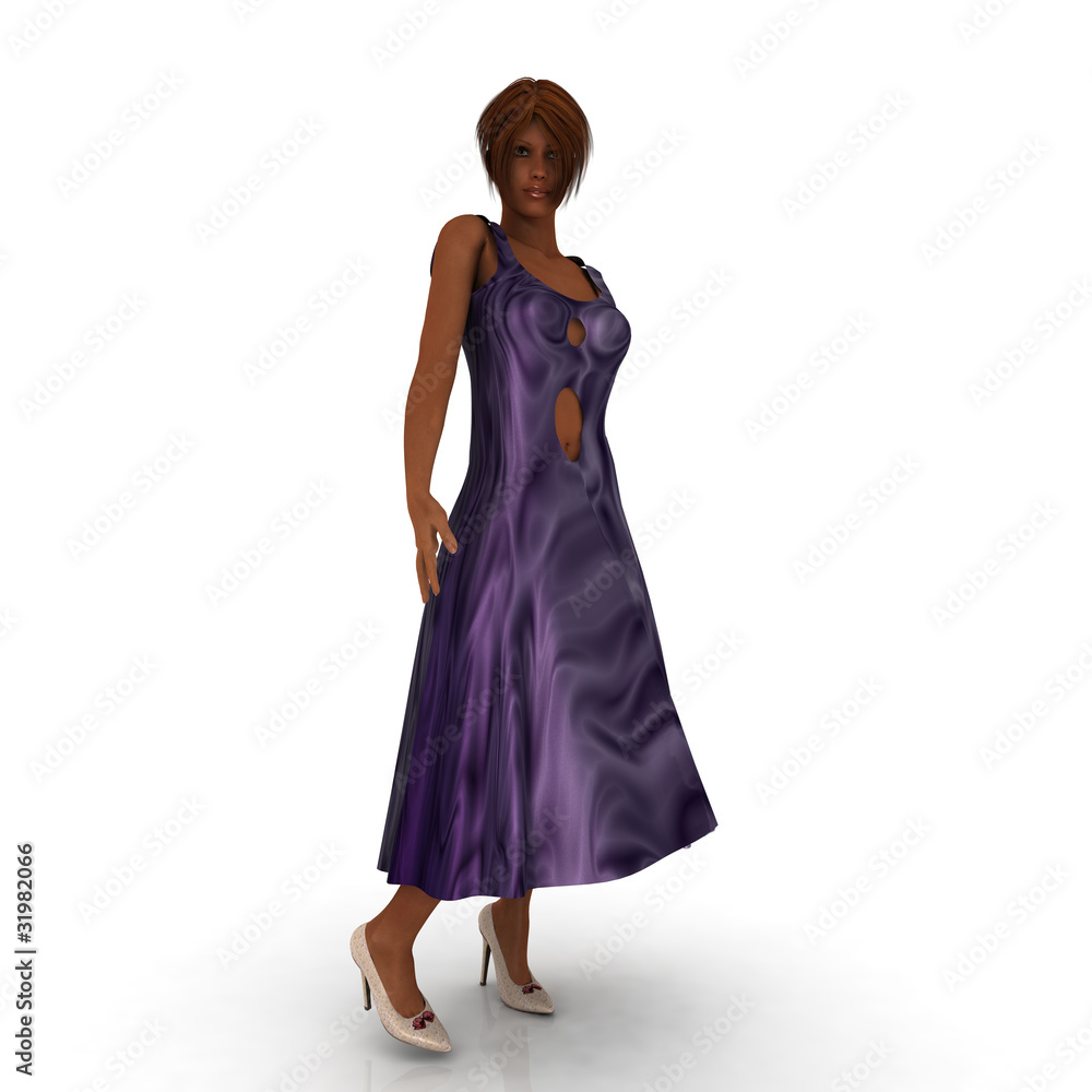 Frau im lila gemusterten Kleid