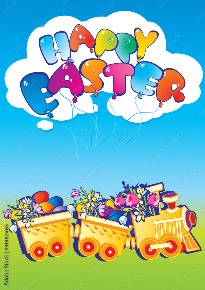 Train with flowers and easter eggs. Train with flowers and easter eggs.