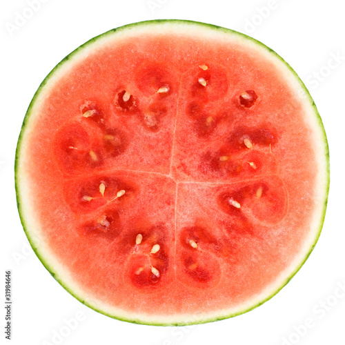 slice of watermelon over white background with clipping path