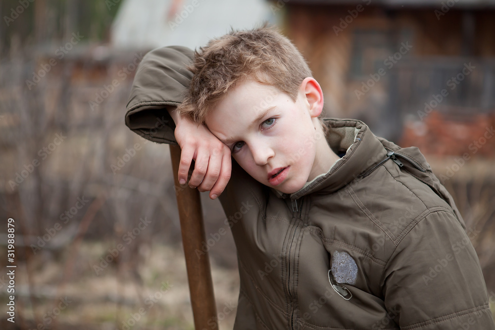 Portrait of boy tired after work Portrait of boy tired after work