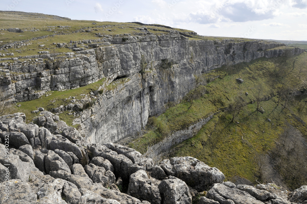 Limestone wall of Malham Cove in Yorkshire Dales