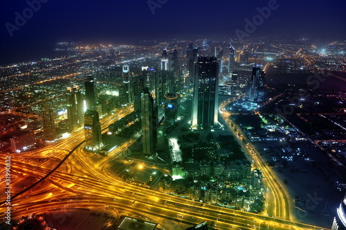 Panorama Dubai city at night