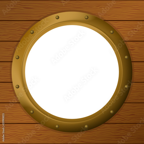 Window porthole in a wooden wall