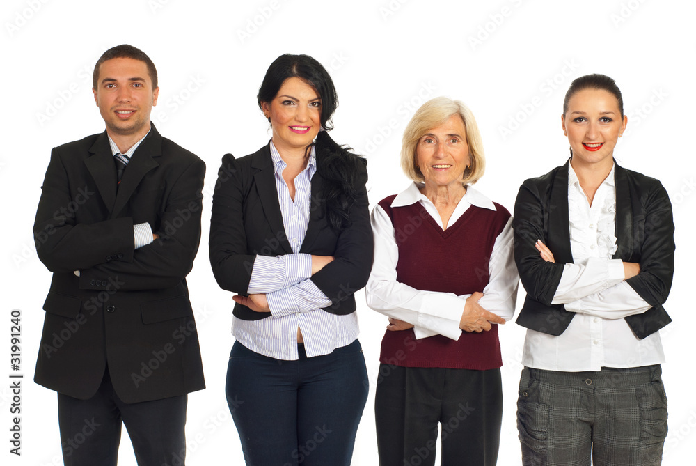 Row of four business people