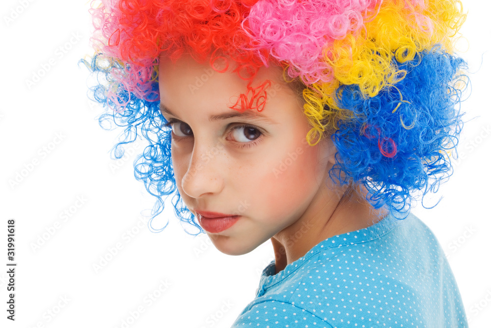 Beautiful young girl with party wig Beautiful young girl with party wig