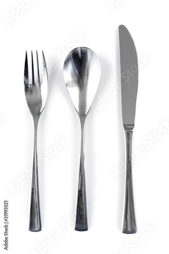 Vertical cutlery on a white background