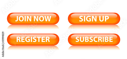 JOIN NOW - SIGN UP - REGISTER - SUBSCRIBE Orange Web Buttons Set