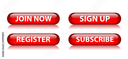 JOIN NOW - SIGN UP - REGISTER - SUBSCRIBE Red Web Buttons Set