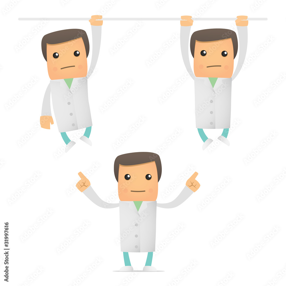 set of funny cartoon doctor