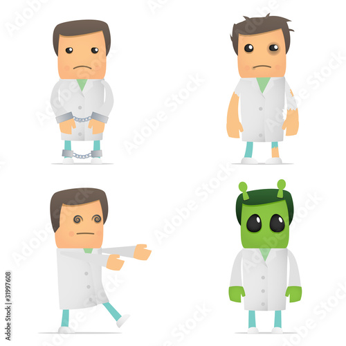 set of funny cartoon doctor