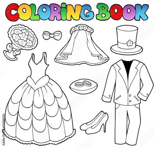 Coloring book with wedding clothes