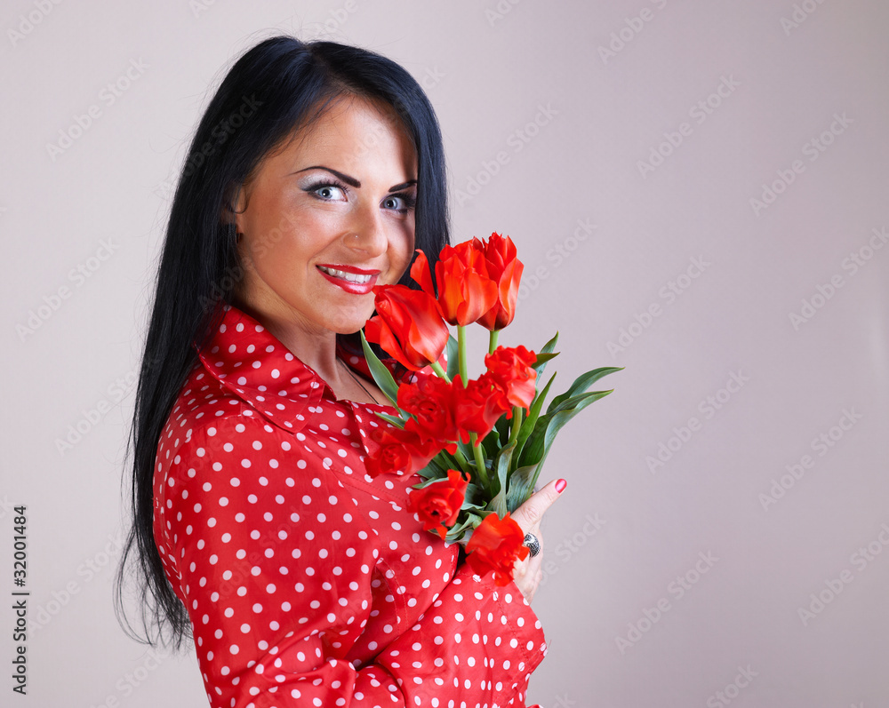 Portrait of a woman with red flowers Portrait of a woman with red flowers