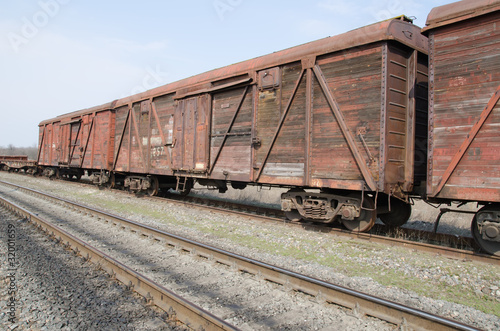old rusty train wagons on railway