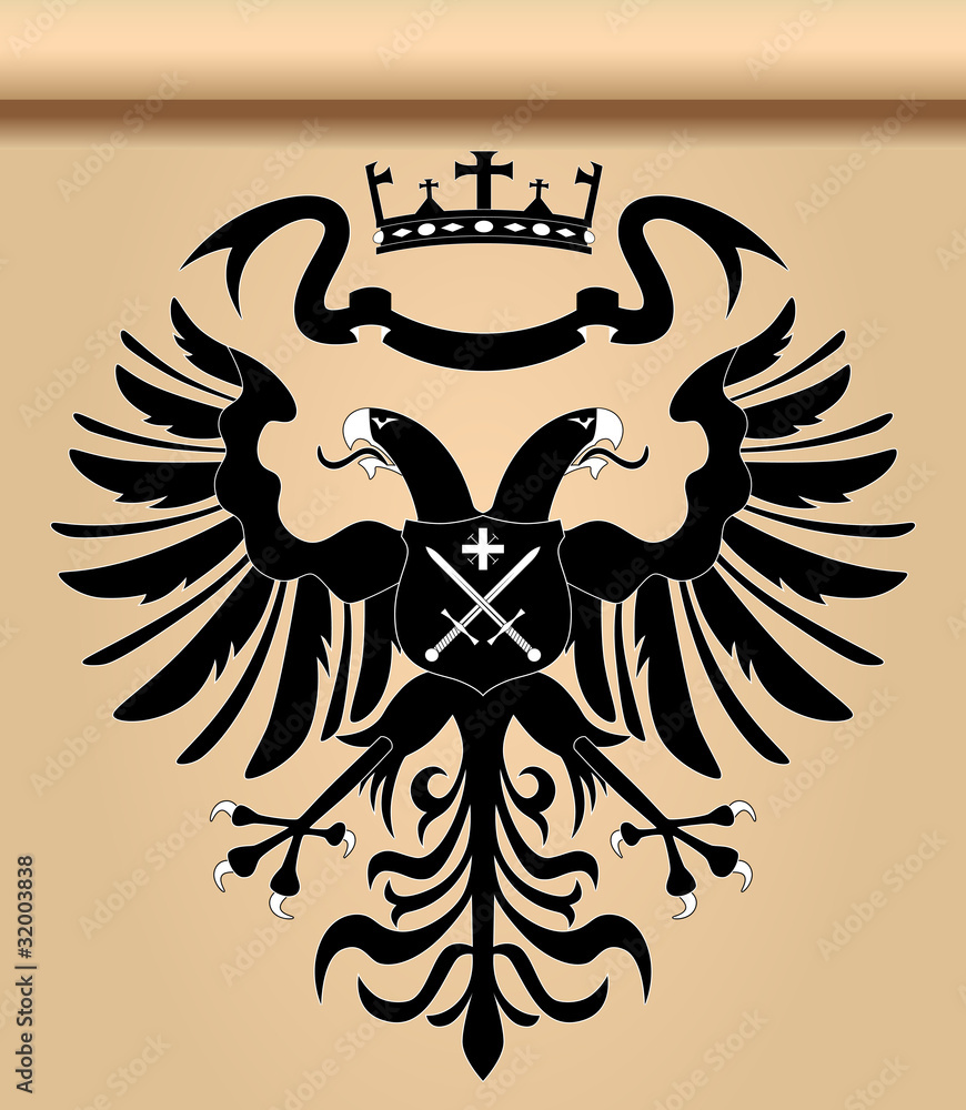 Obraz premium Double-headed heraldic eagle with crown and shield