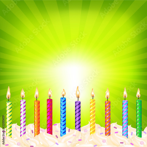 Birthday Candles On Green Background