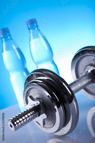 dumbell and mineral water