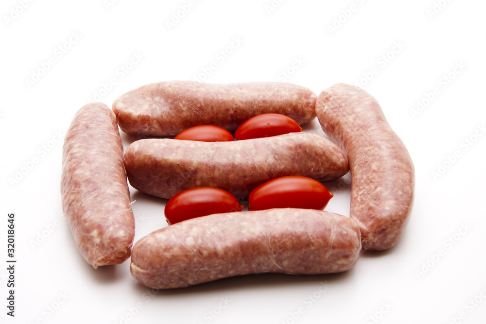 Grobe Bratwurst mit Cocktailtomaten Grobe Bratwurst mit Cocktailtomaten