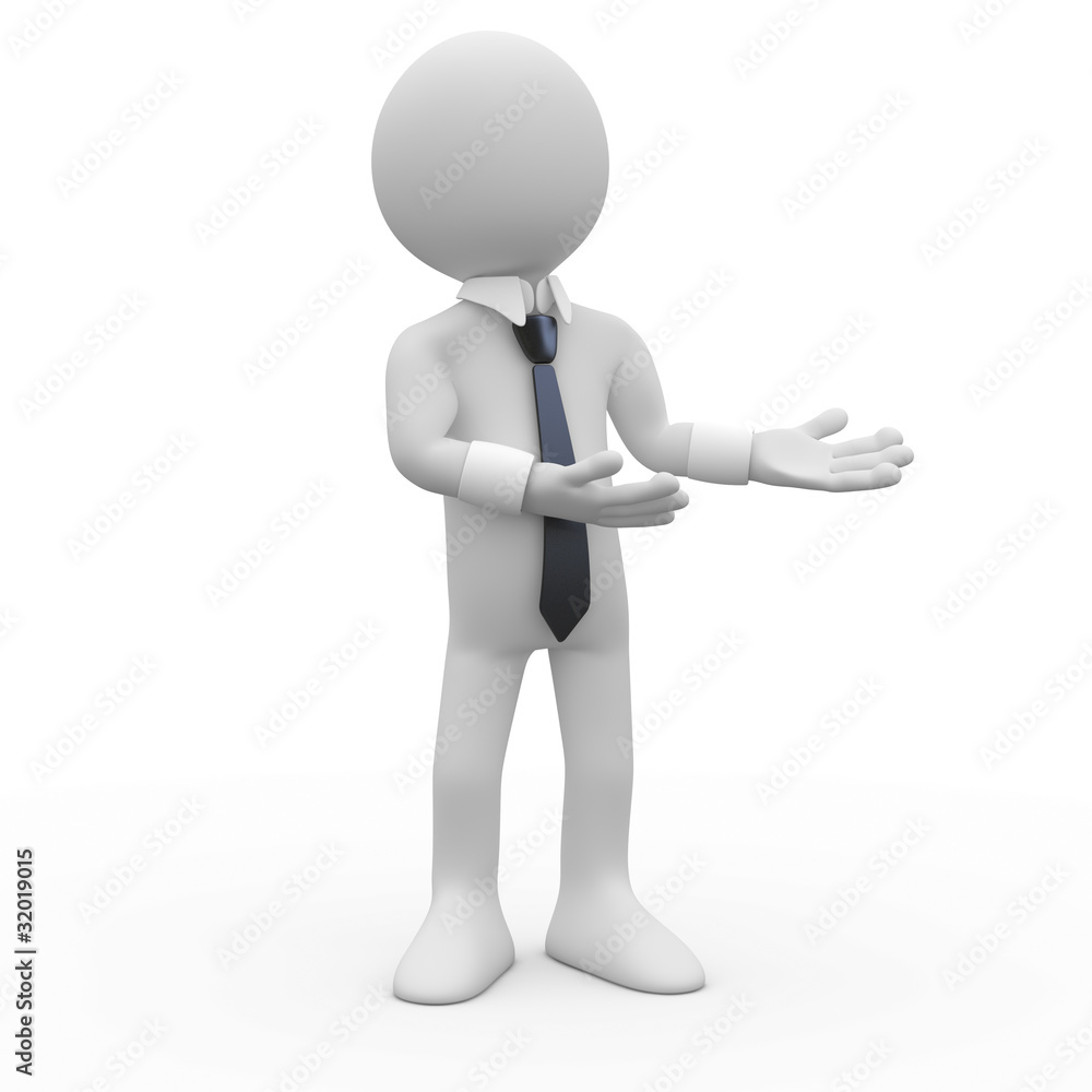 Businessman still, pointing with both hands to the side Businessman still, pointing with both hands to the side