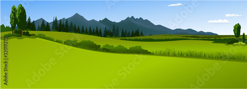 Green landscape with mountains