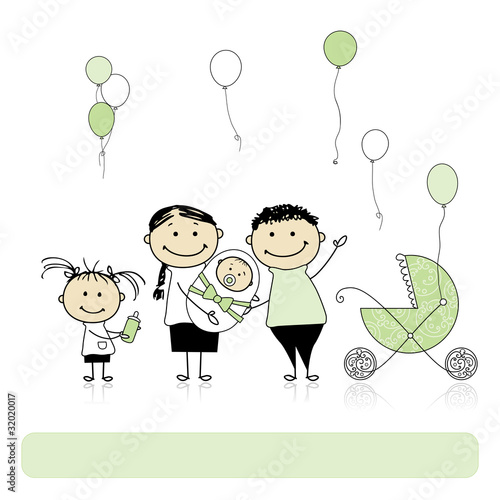 Happy birthday, parents with children, newborn baby
