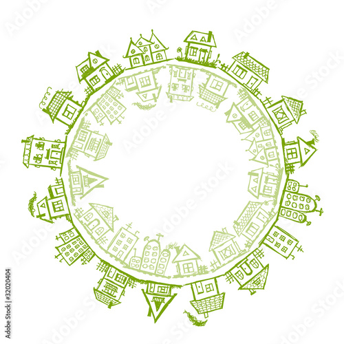 Happy village, frame with houses for your design