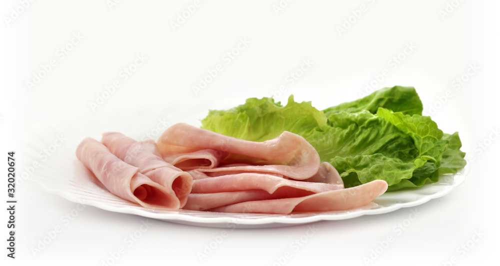 Ham and salad on plate Ham and salad on plate