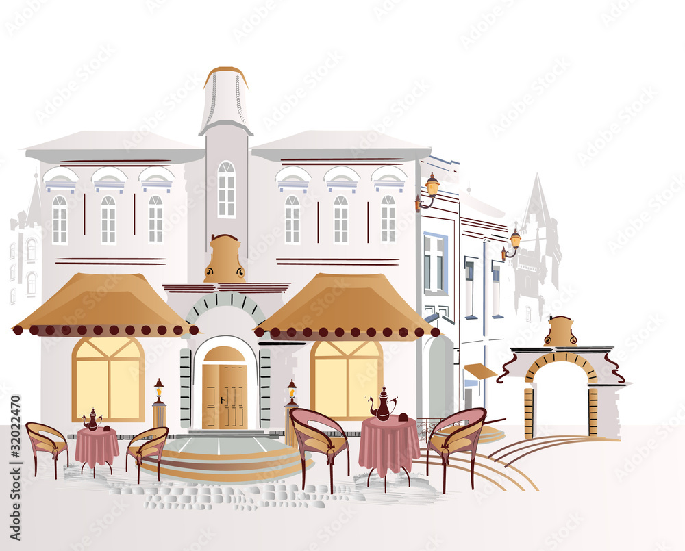 Obraz premium Sery of street cafes